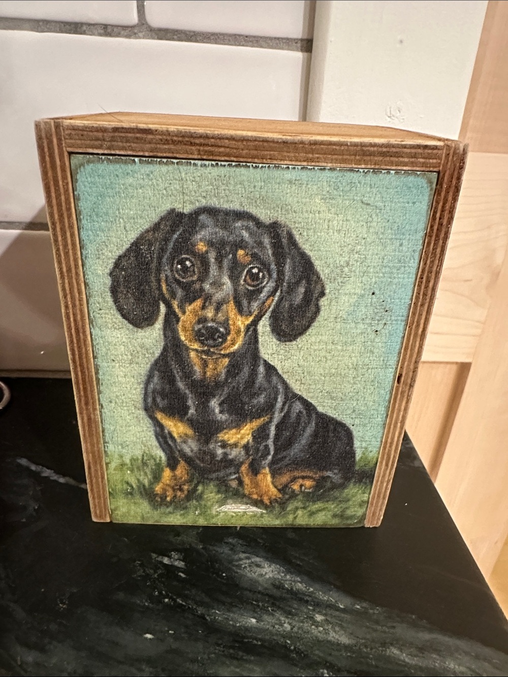 Dachshund Artwork on Wood Panel - Black & Tan
